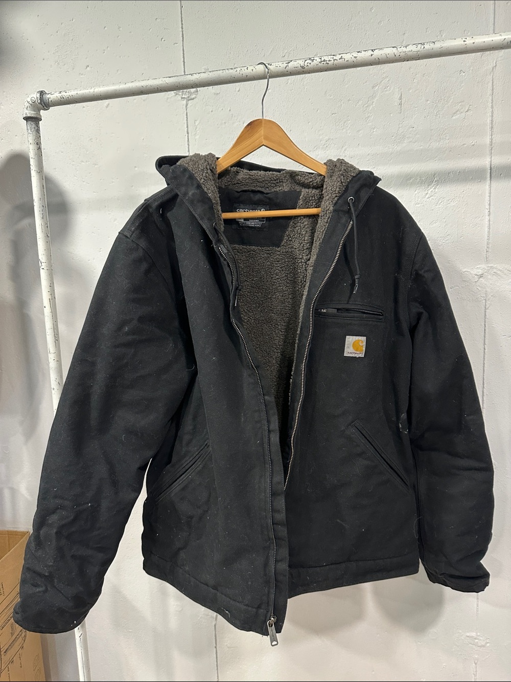 Carhartt Black Hooded Sherpa-Lined Puffer Jacket with hood hooded